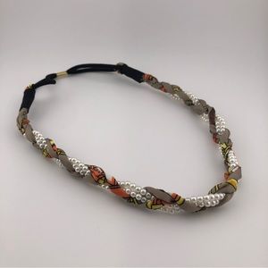 Faux Pearl and Fabric Braided Headband, New, Handmade - Tan